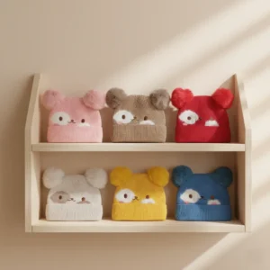 Winter Woolen Knitted Animal Face Cap (12 - 30M) - Double Pom Poms