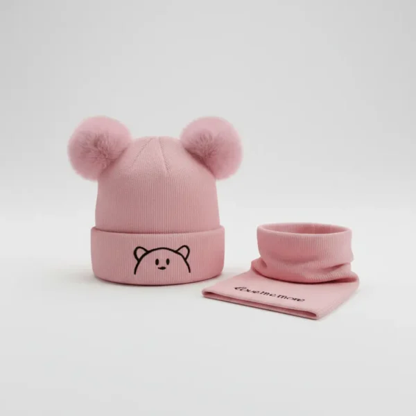 Beanie Cap & Neck Warmer Set for Winters light pink color variation