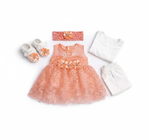 Cute Gift Pack, Newborn Baby Girls, 4PC, 2 Colors Available orange full pair