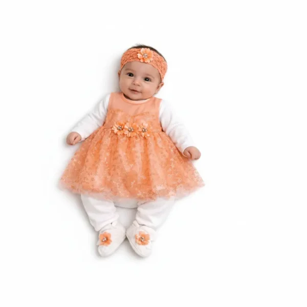 Cute Gift Pack, Newborn Baby Girls, 4PC, 2 Colors Available orange how it looks wearing