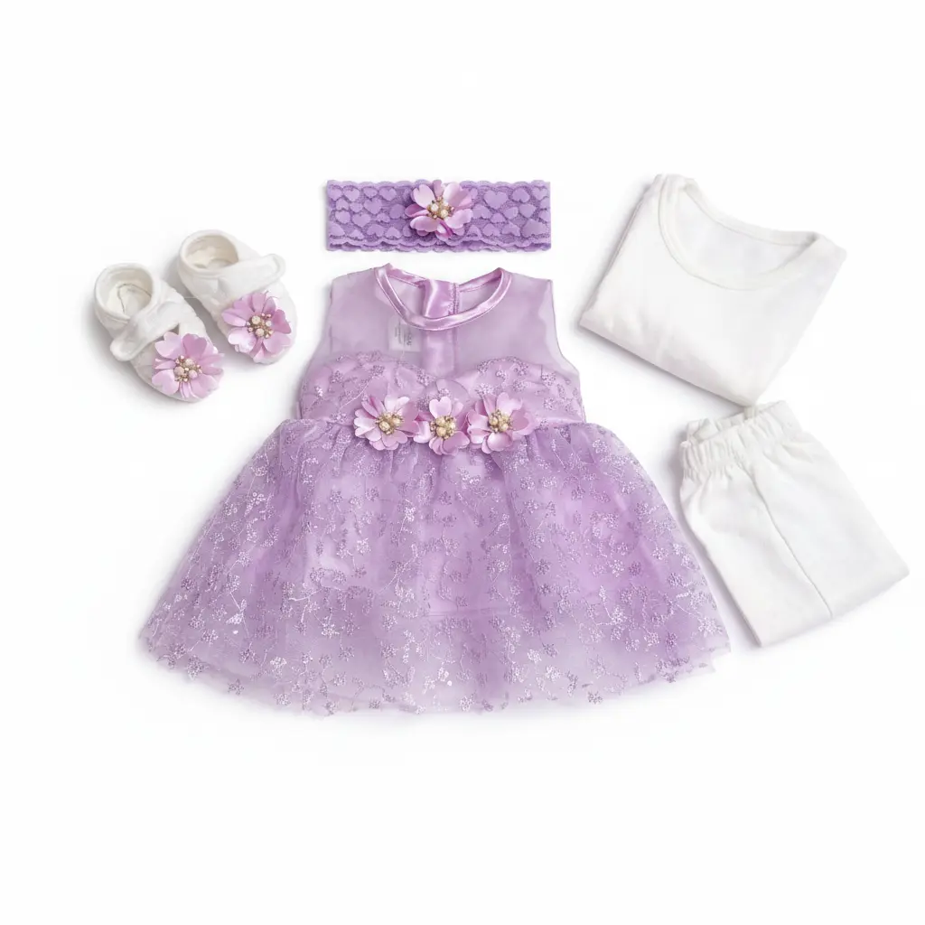 Cute Gift Pack, Newborn Baby Girls, 4PC, 2 Colors Available purple complete pair