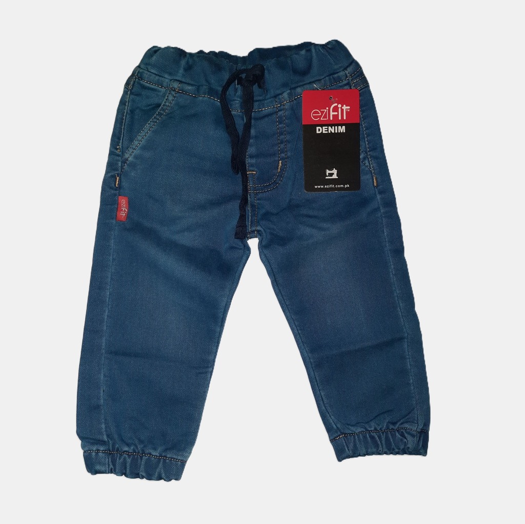 EziFit Kids Denim Jogger Pants Elastic Waist 4 Pockets Unisex dim blue color