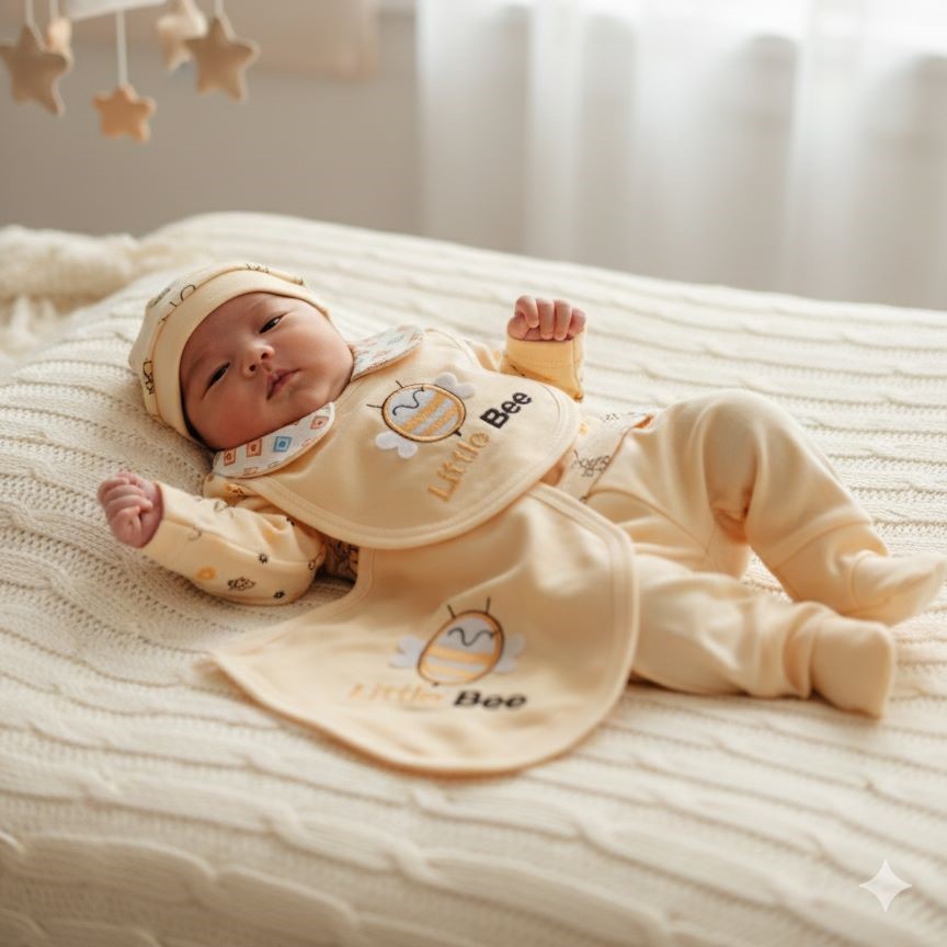 Newborn Little Bee 5 Piece Soft Cotton Suit main image