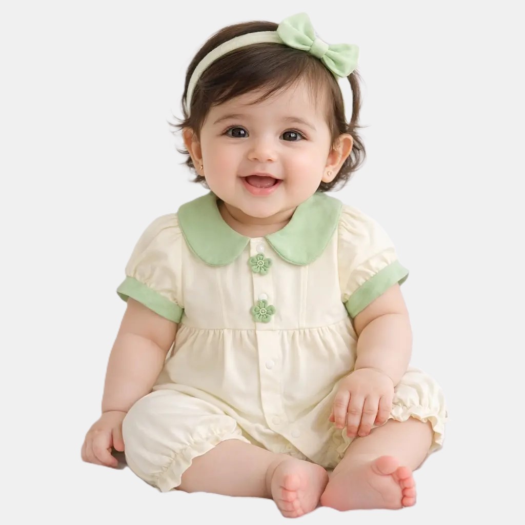 1 Imported Collar Romper, Floral Buttons - Cute Summer Outfit how it looks