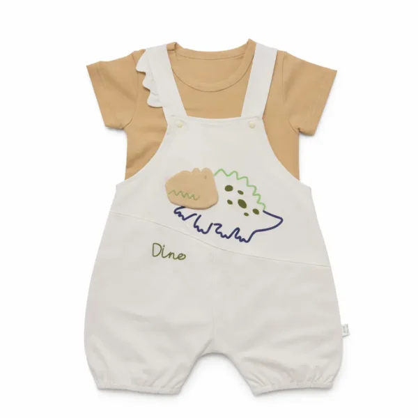 2-Piece Dinosaur Dungaree Set – Cotton T-Shirt & Overalls full pair