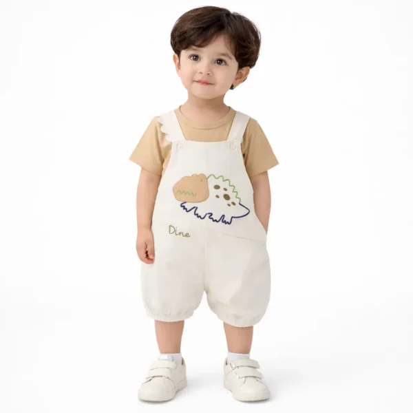 2-Piece Dinosaur Dungaree Set – Cotton T-Shirt & Overalls how it looks