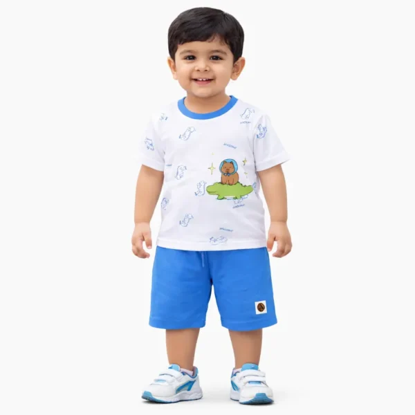 2Piece Dino & Capybara Print T-Shirt & Shorts Set - Imported how it looks wearing