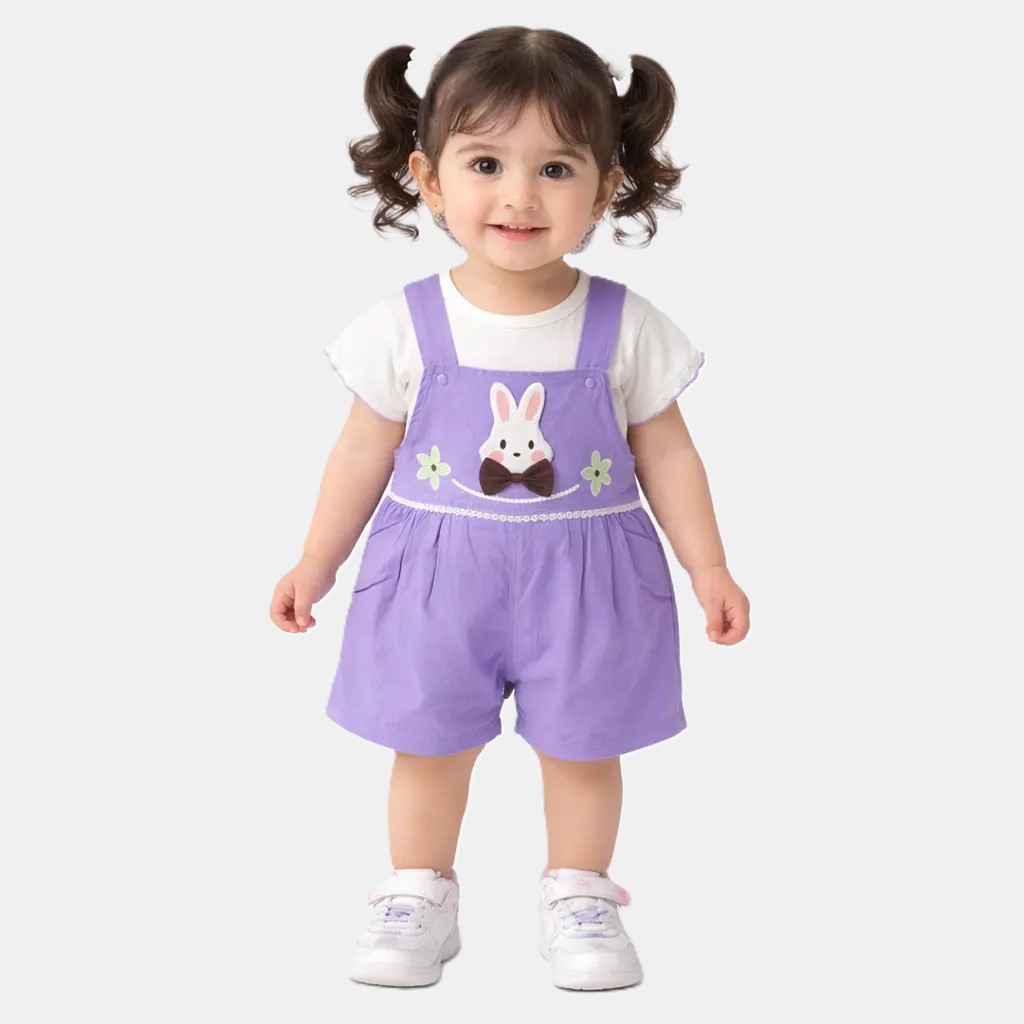 4 Baby Girls Bunny Top & Romper - Imported Summer Outfit how it looks wearing