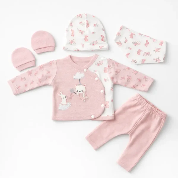 5-Piece Floral Bunny Waffle Knit Set – Cute Infants Outfit complete set