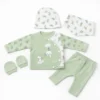 5-Piece Floral Bunny Waffle Knit Set – Cute Infants Outfit green variation