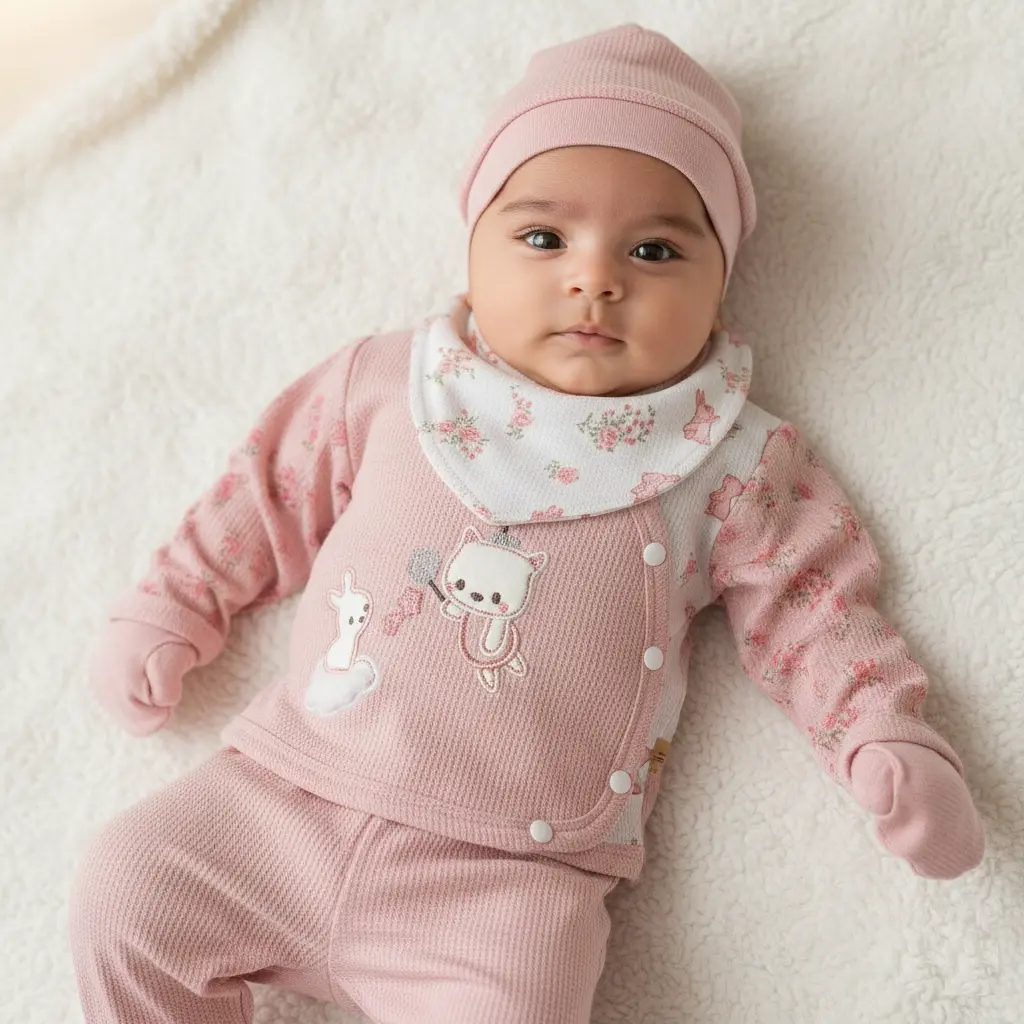 5-Piece Floral Bunny Waffle Knit Set – Cute Infants Outfit how it looks