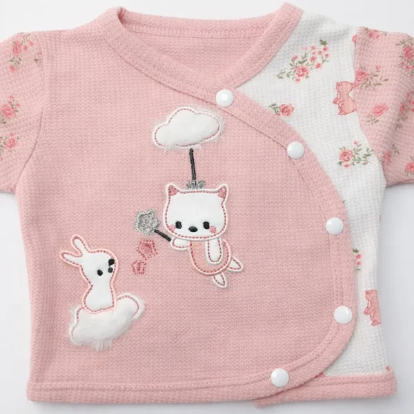 5-Piece Floral Bunny Waffle Knit Set – Cute Infants Outfit shirt closeup
