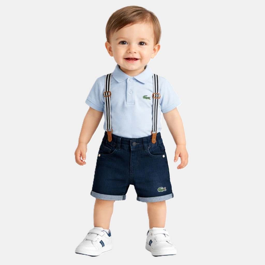 8 Lacoste Style Polo & Denim Shorts with Gallace - 0 TO 24M pair how it looks