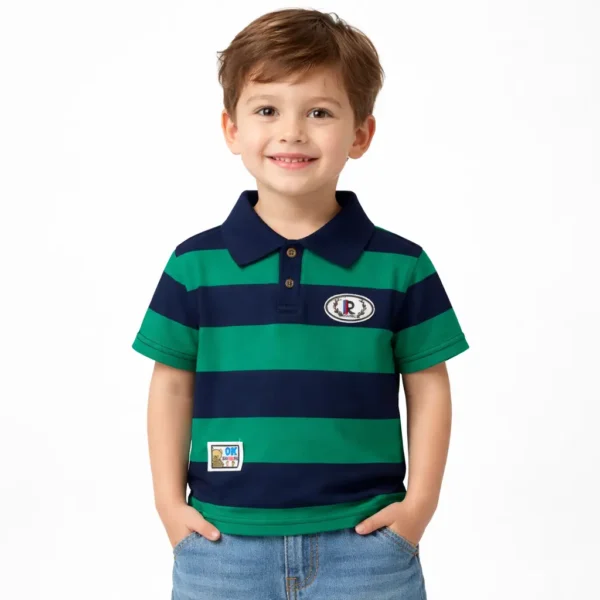Baby Boy's Green Blue Cotton T-Shirt - Bear Patch – Imported how it looks