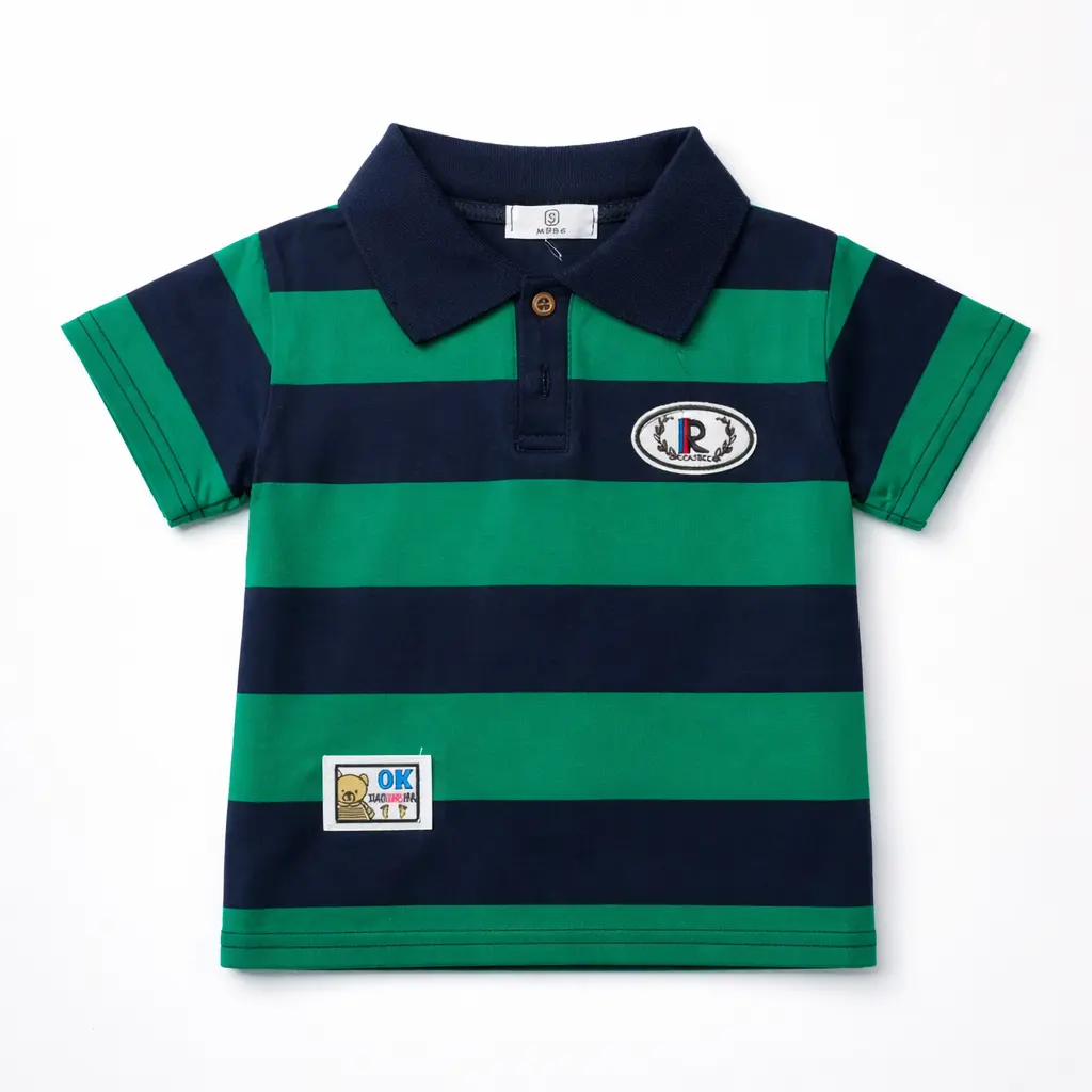 Baby Boy's Green Blue Cotton T-Shirt - Bear Patch – Imported shirt