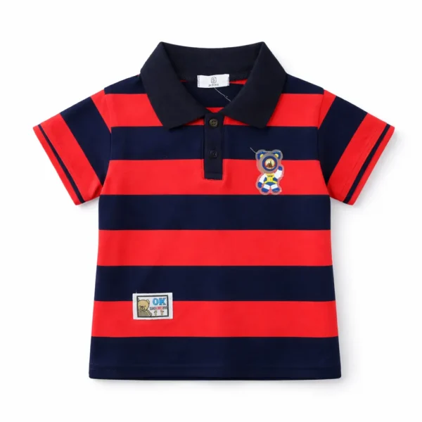 Baby Boy's Striped Cotton T-Shirt with Bear Patch – Imported SHIRT VIEW