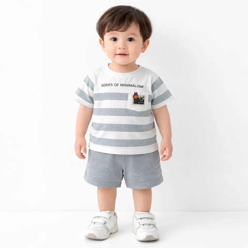 Baby Boys Striped T-Shirt & Grey Shorts Set – Imported how it looks