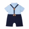 Baby Gentleman Romper Suit - Suspenders & Bow Tie Blue main photo back