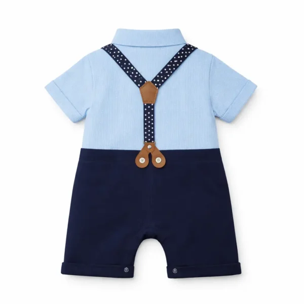 Baby Gentleman Romper Suit - Suspenders & Bow Tie Blue main photo back