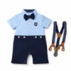 Baby Gentleman Romper Suit - Suspenders & Bow Tie Blue main photo separate