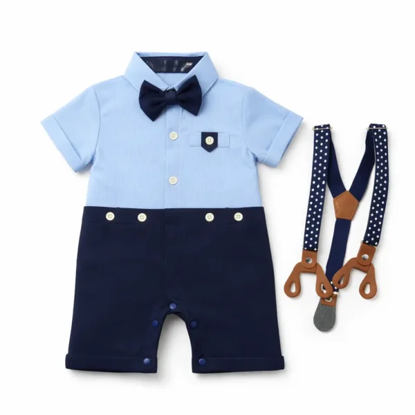 Baby Gentleman Romper Suit - Suspenders & Bow Tie Blue main photo separate
