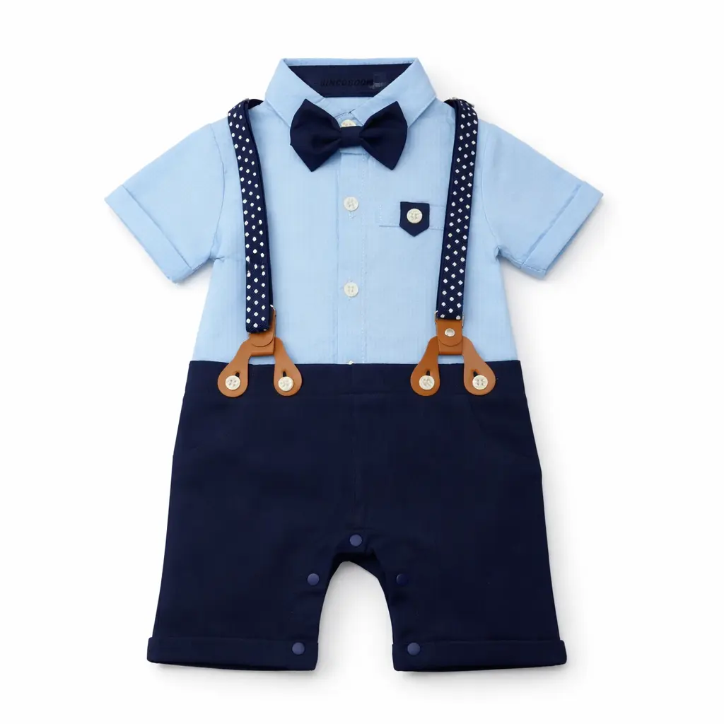 Baby Gentleman Romper Suit - Suspenders & Bow Tie Blue main photo
