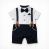 Baby Gentleman Romper Suit - Suspenders and Bow Tie front image