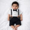 Baby Gentleman Romper Suit - Suspenders and Bow Tie front image how it looks