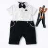 Baby Gentleman Romper Suit - Suspenders and Bow Tie front image separate