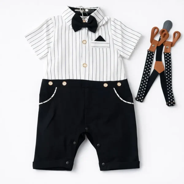 Baby Gentleman Romper Suit - Suspenders and Bow Tie front image separate