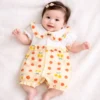 Baby Girl Fruit Print Romper with Peter Pan Collar – 6M TO 3Y how it looks wearing
