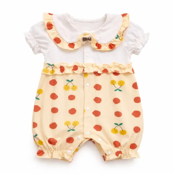 Baby Girl Fruit Print Romper with Peter Pan Collar – 6M TO 3Y romper front