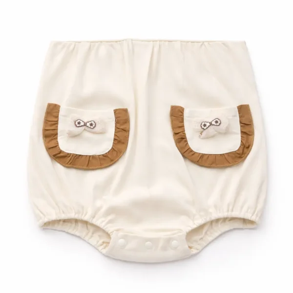 Baby Girl Peter Pan Collar Romper with Bow Pockets - 0 TO 24M