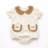 Baby Girl Peter Pan Collar Romper with Bow Pockets - 0 TO 24M pair