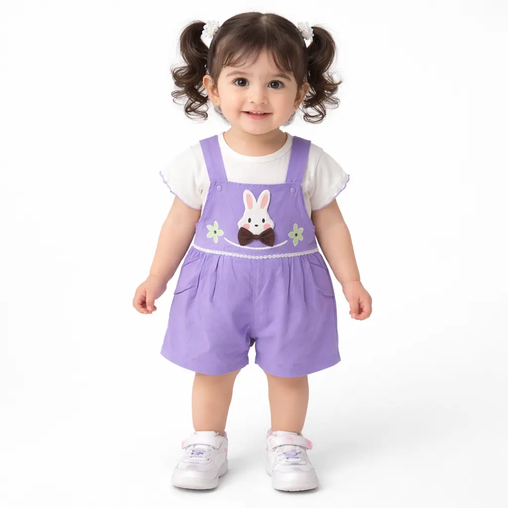 Baby Girls Bunny Top & Romper - Imported Summer Outfit how it looks wearing