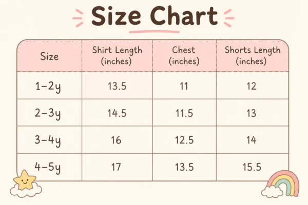 Baby Girl's Cotton T-Shirt & Shorts Outfit Set (Imported) - 1 to 5Y size chart size guide