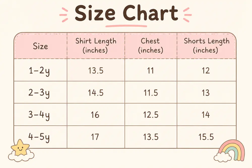Baby Girl's Cotton T-Shirt & Shorts Outfit Set (Imported) - 1 to 5Y size chart size guide