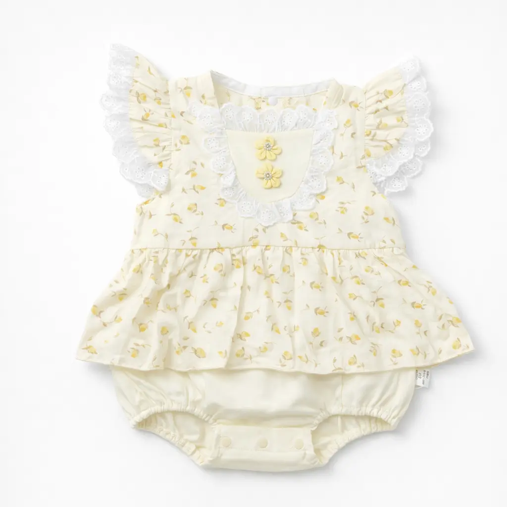 Baby Girls Floral Lace Romper Dress - Imported Summer Outfit pair front