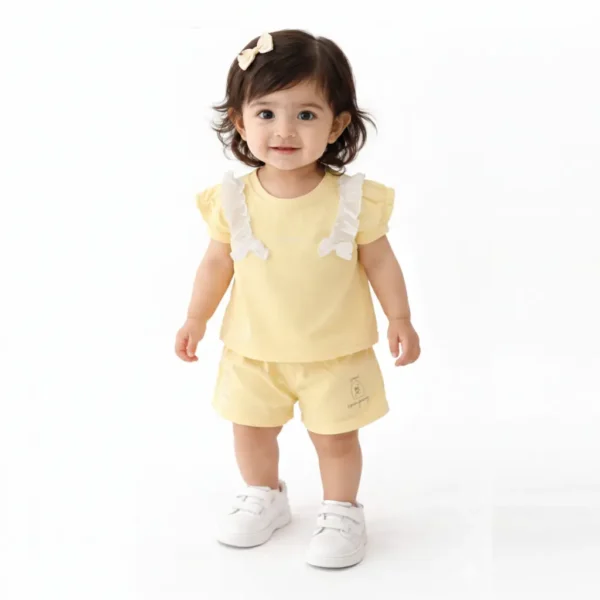 Baby Girls Shirt & Shorts Summer Outfit Set - Imported how it looks wearing