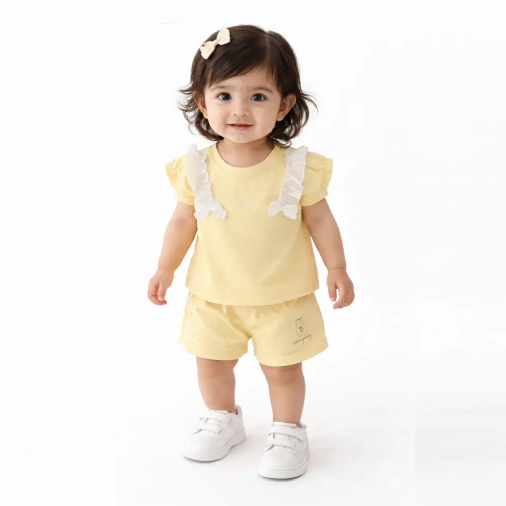 Baby Girls Shirt & Shorts Summer Outfit Set - Imported how it looks wearing