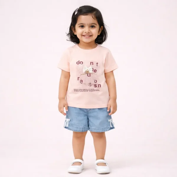 Baby Girls T-Shirt & Denim Shorts Outfit Set - Imported pair how it looks