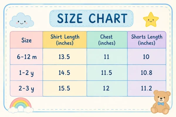 Bear Print T-Shirt & Shorts Set – 2Piece Imported Outfit (Imported) - 12M to 3Y size chart size guide