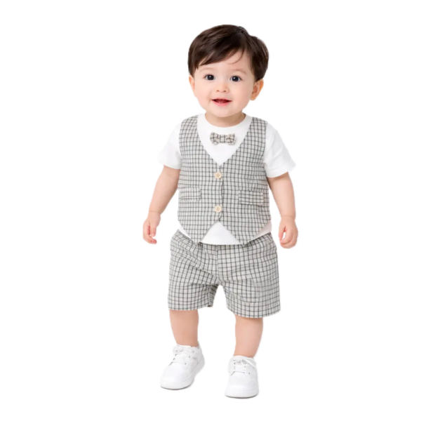 Boys Checkered 2-Piece Outfit Set – Pockets Inside Nickers how it looks for category of boys suiting