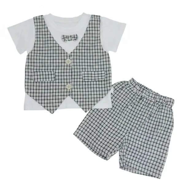 Boys Checkered 3-Piece Outfit Set – Imported Summer Outfit front