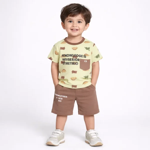 Boys Dinosaur Print Half Sleeve T-Shirt & Shorts - Imported how it looks main photo