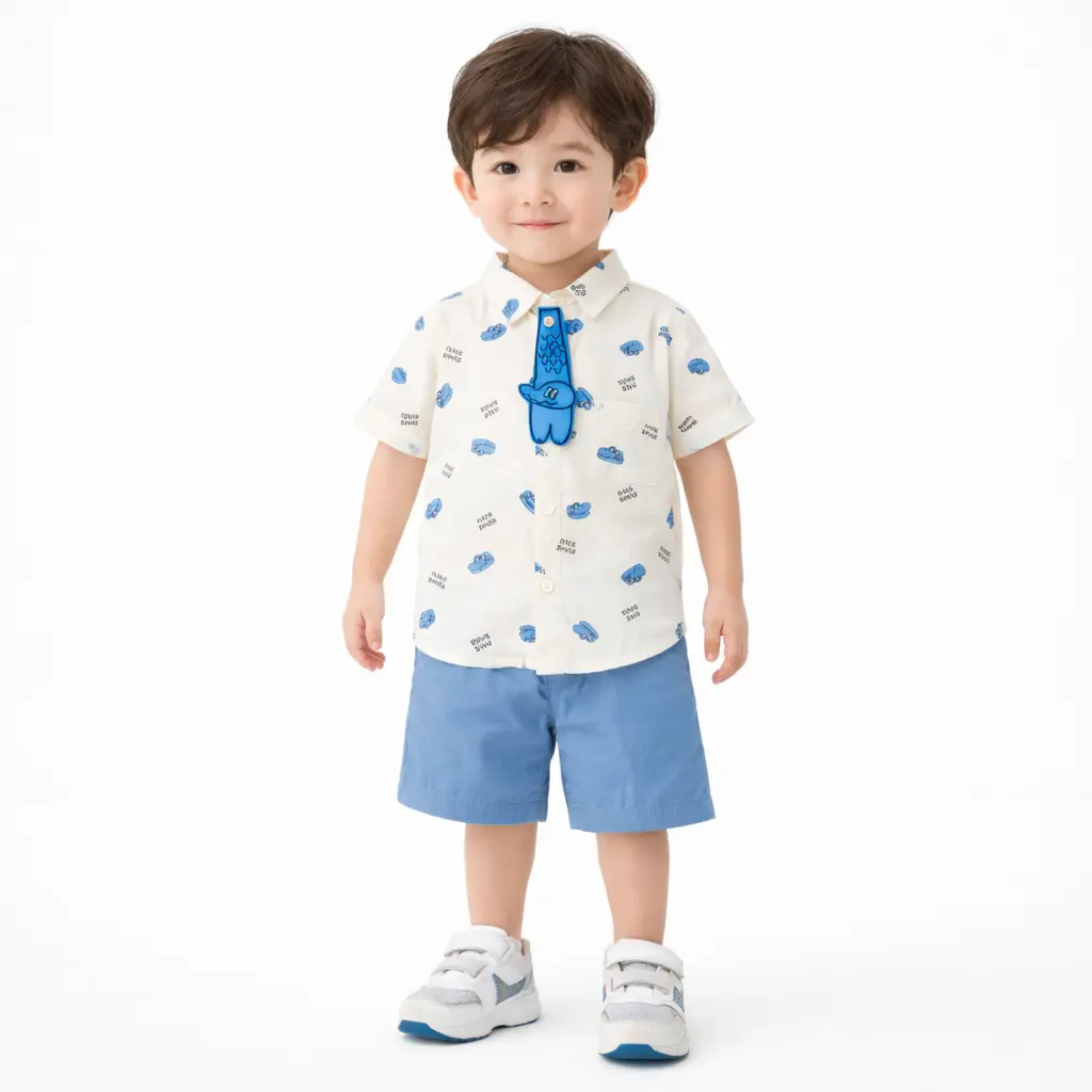 Crocodile Print Shirt & Shorts with Novelty Tie - 1 TO 5Y how it looks