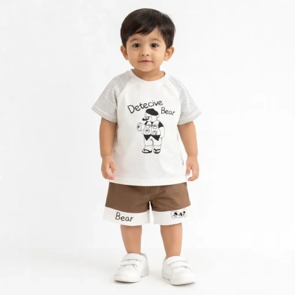 Detective Bear Boys 2Pc Cotton Summer Shorts - 6 TO 24M how it looks