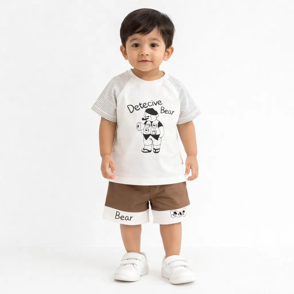 Detective Bear Boys 2Pc Cotton Summer Shorts - 6 TO 24M how it looks