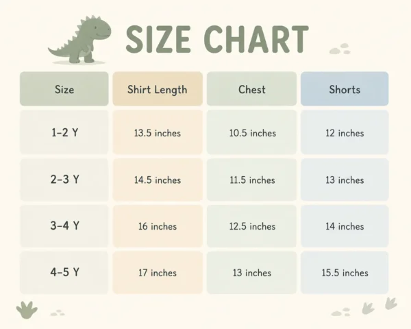 Dino Print Half Sleeve T-Shirt & Shorts - Pockets (Imported) - 1 to 5Y size chart size guide