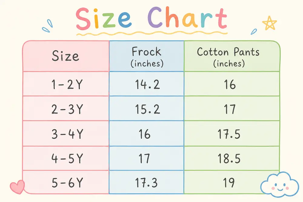 Embroidered Top with Beige Wide Leg Pants Set – 1 TO 6Y size guide size chart